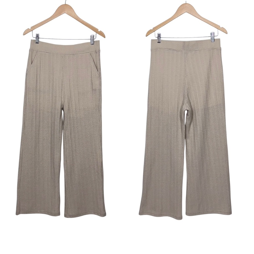 Mod Ref Cream Knit Wide Leg High Rise Pants W/ Built In Liner Shorts Size Medium